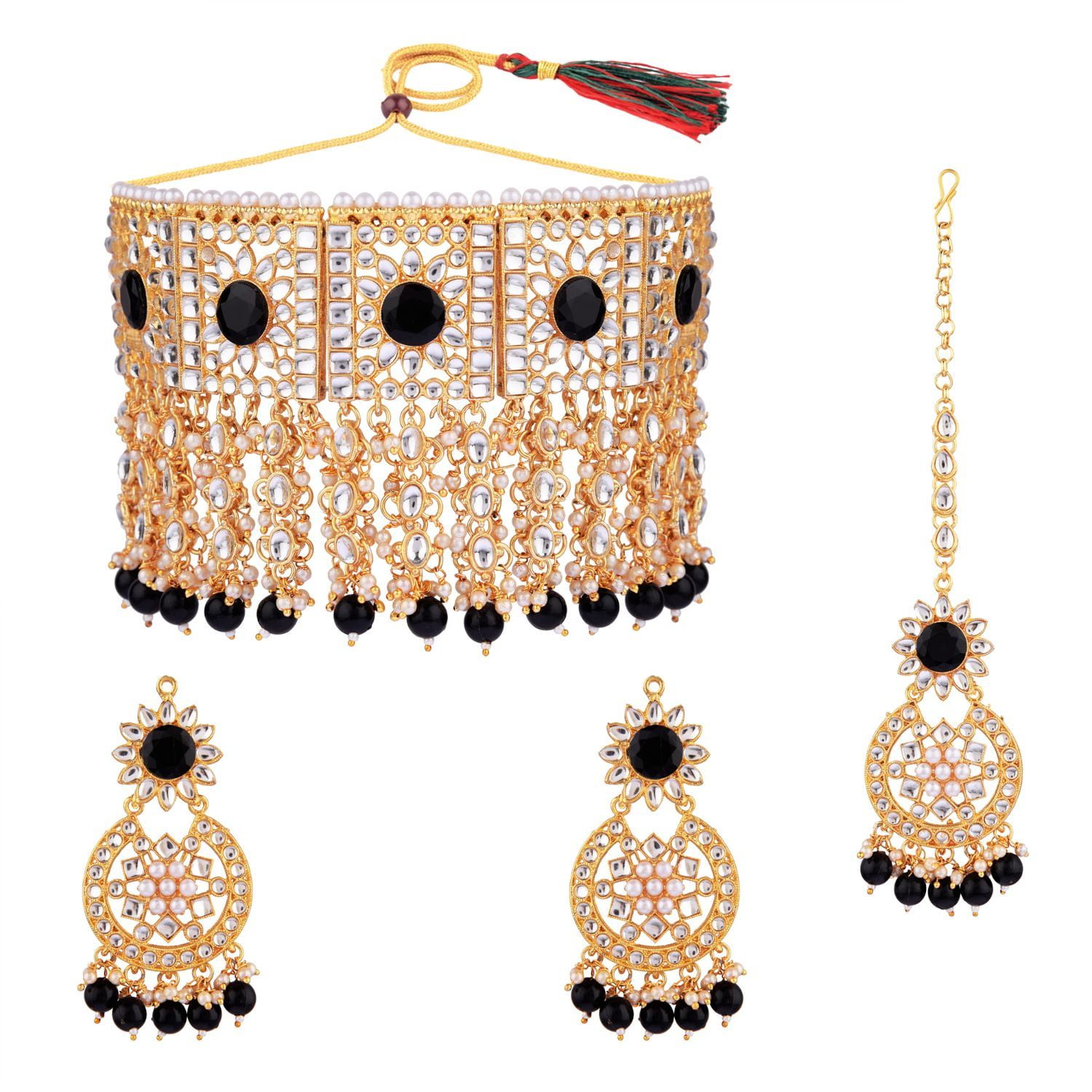 Kundan Jewelry Set Indian Choker Necklace with Earrings and Maang tikka  simple — Discovered