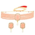 thumbnail image 1 of Efulgenz Indian Jewelry Set Crystal Choker Faux Pearl Multi Layered Strand Beaded Necklace Earrings Bollywood Jewelry Set for Women, Peach, Perfect Valentines Day Gifts for Her, 1 of 6