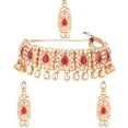 thumbnail image 1 of Efulgenz Indian Jewelry Set Kundan Crystal Choker Necklace Dangle Earrings Maang Tikka Head Chain Bollywood Wedding Jewelry for Women, Pink, 1 of 5