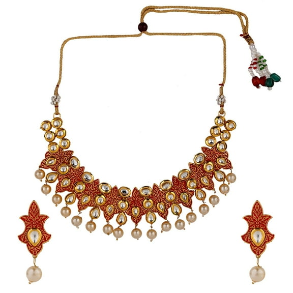 Efulgenz Indian Jewelry Set Kundan Crystal Choker Necklace Dangle Earrings Maang Tikka Head Chain Bollywood Wedding Jewelry for Women