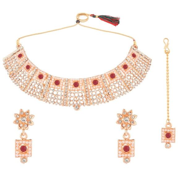 Efulgenz Indian Jewelry Set Traditional Antique Simulated Color Stone Tear Drop Shape Faux Pearl Drop Bridal Choker Necklace Earrings Wedding Jewelry Set for Women