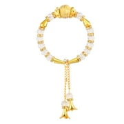 EFULGENZ Indian Jewelry Traditional Antique Faux Pearl Beads Charm Tassel Cuff Bracelet for Women Girls, White