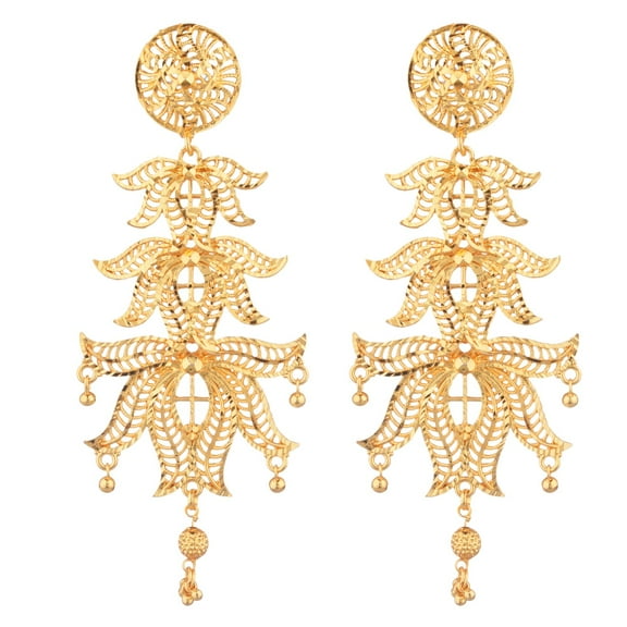 Efulgenz Indian Jewelry Traditional Gold Tone Filigree Big Dangle Lotus Earrings for Women