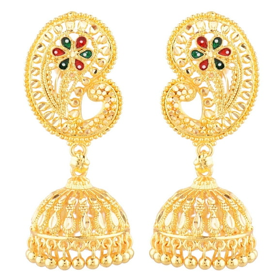Efulgenz Indian Jewelry Traditional Gold Tone Peacock Jhumka Jhumki Dangle Earrings Set for Women, Perfect Valentines Day Gifts for Her (Style 1 Gold,Multi)