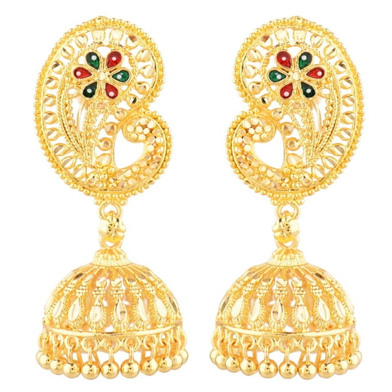 Efulgenz Indian Jewelry Traditional Gold Tone Peacock Jhumka Jhumki Dangle Earrings Set for Women, Perfect Valentines Day Gifts for Her (Style 1 Gold,Multi)