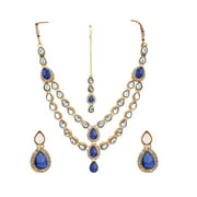 Efulgenz Indian Layered Traditional Bollywood Blue Faux Kundan Bridal Necklace Earrings Maangtika Wedding Jewelry Set