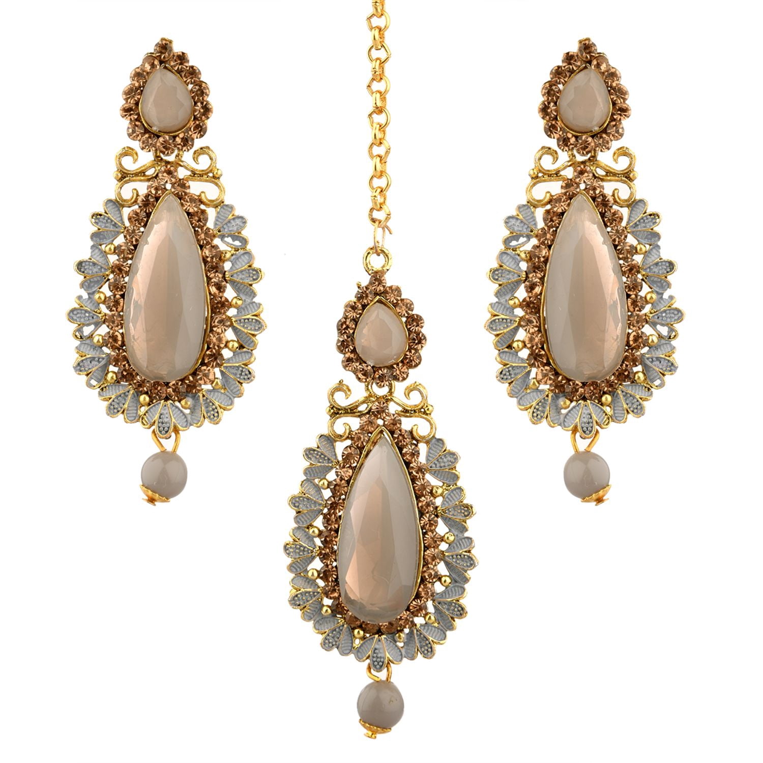 Jhumka Rhinestone Efulgenz Indian Maang Tikka Earrings Set Bollywood Crystal Rhinestone ...