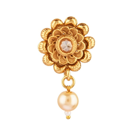 Efulgenz Indian Nose Ring Fake Nose Stud Pin Non Piercing Septum Jewelry Bridal Kundan Crystal Faux Pearl Drop Traditional Rose Floral Shape Nose Ring Stud Jewelry for Women