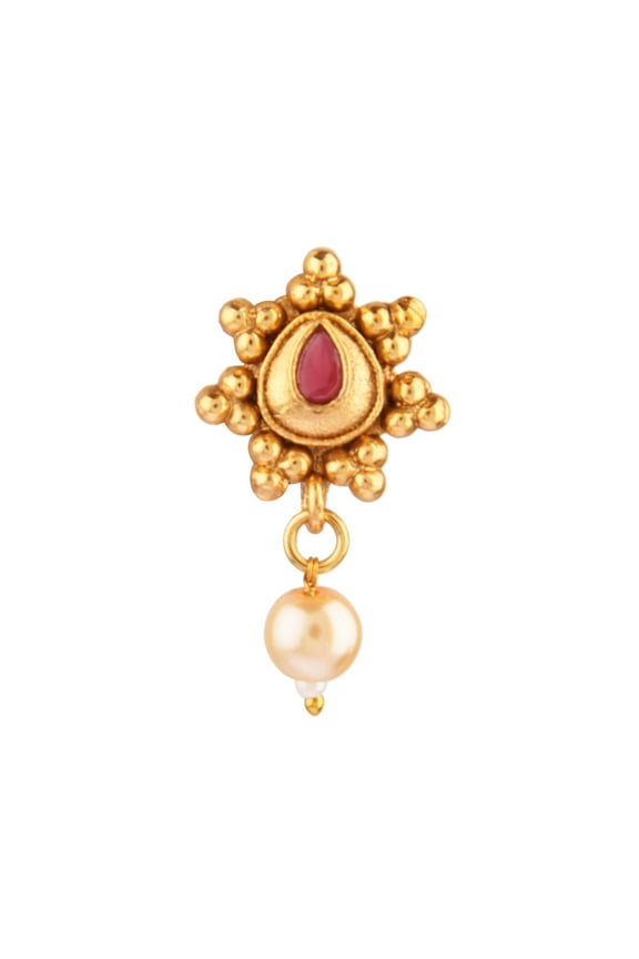 Indian Nose Ring Fake Nose Stud Pin Non Piercing Septum Jewelry Bridal Kundan Crystal Faux Pearl Tear Drop Traditional Rose Nose Ring Stud Jewelry for Women