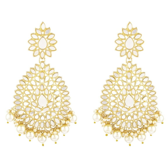 Efulgenz Indian Oxidized Earrings Crystal Glass Stone Faux Pearl Beads Drop Chandelier Dangle Earrings Boho Tribal Antique Dangling Earrings Jewelry for Women