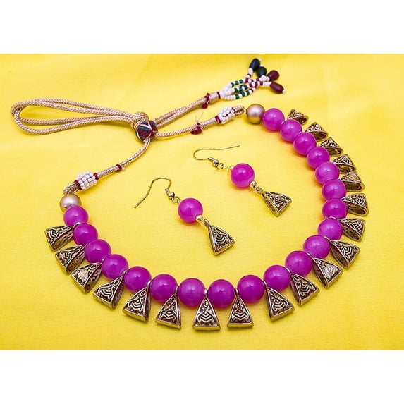 Efulgenz Indian Oxidized Faux Pearl Beaded Vintage Tribal Statement Choker Necklace Earrings Jewelry Set