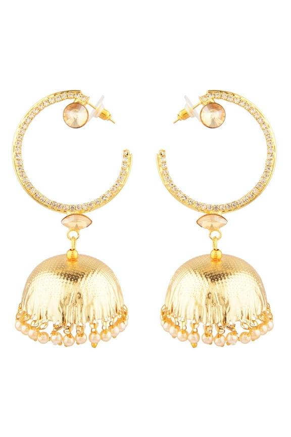 Indian Oxidized Jewellery Antique Jhumka Jhumki Floral Earrings with Ear Support Chain Hair Accessories for Women