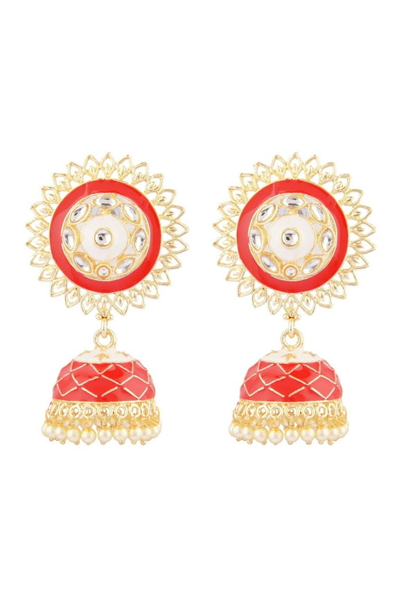Indian Oxidized Jewellery Antique Jhumka Jhumki Floral Earrings with Ear Support Chain Hair Accessories for Women