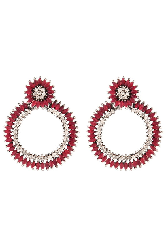 Indian Oxidized Jewellery Antique Jhumka Jhumki Floral Earrings with Ear Support Chain Hair Accessories for Women