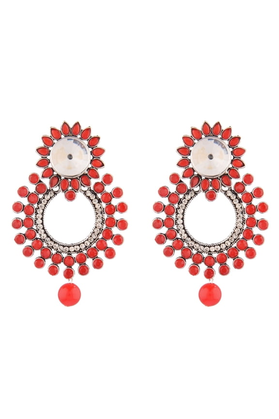 Indian Oxidized Jewellery Antique Jhumka Jhumki Floral Earrings with Ear Support Chain Hair Accessories for Women