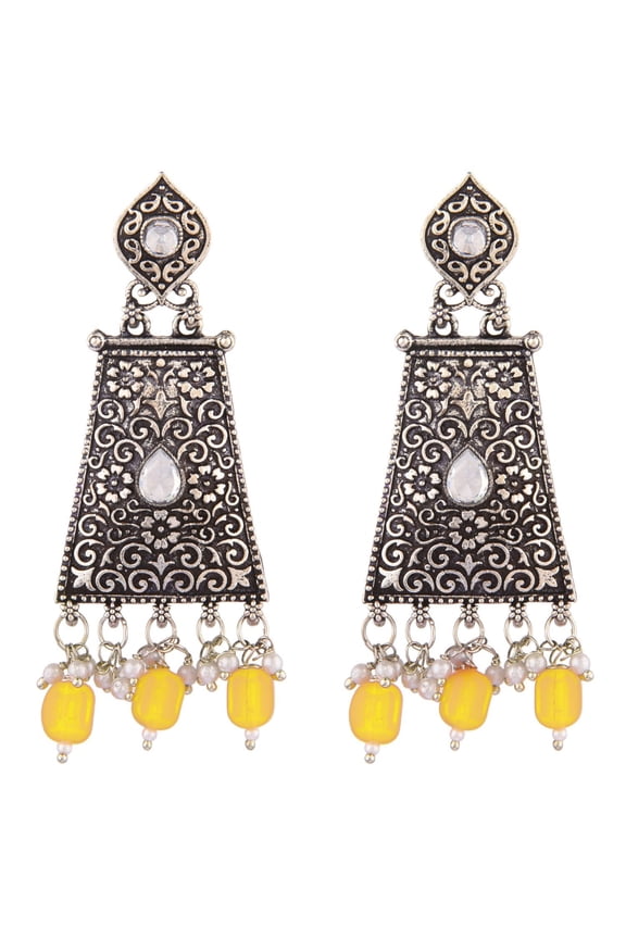 Indian Oxidized Jewellery Antique Jhumka Jhumki Floral Earrings with Ear Support Chain Hair Accessories for Women
