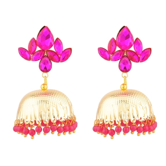 Efulgenz Indian Oxidized Jewellery Antique Jhumka Jhumki Floral Earrings with Ear Support Chain Hair Accessories for Women