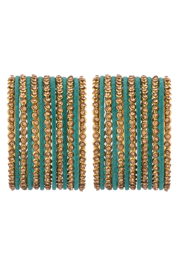 Indian Oxidized Jewelry Indian Bangle Set Plain Velvet Bangles with Crystal Rhinestone Bangles Bohemian Bracelet Metal Bangle Set Statement Jewelry for Women (26 Pcs)