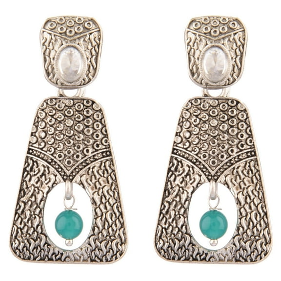 Efulgenz Indian Oxidized Jewelry Boho Vintage Tribal Antique Crystal Dangle Faux Pearl Drop Statement Earrings for Women, Green
