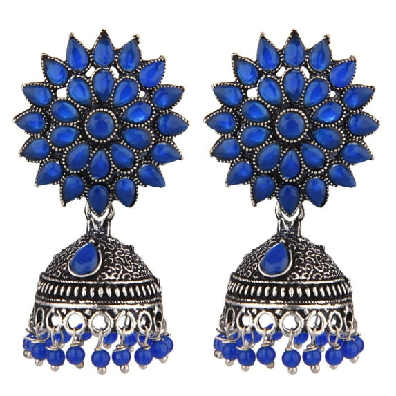 Efulgenz Indian Oxidized Jewelry Boho Vintage Tribal Crystal Faux Pearl Floral Dangle Statement Earrings for Women