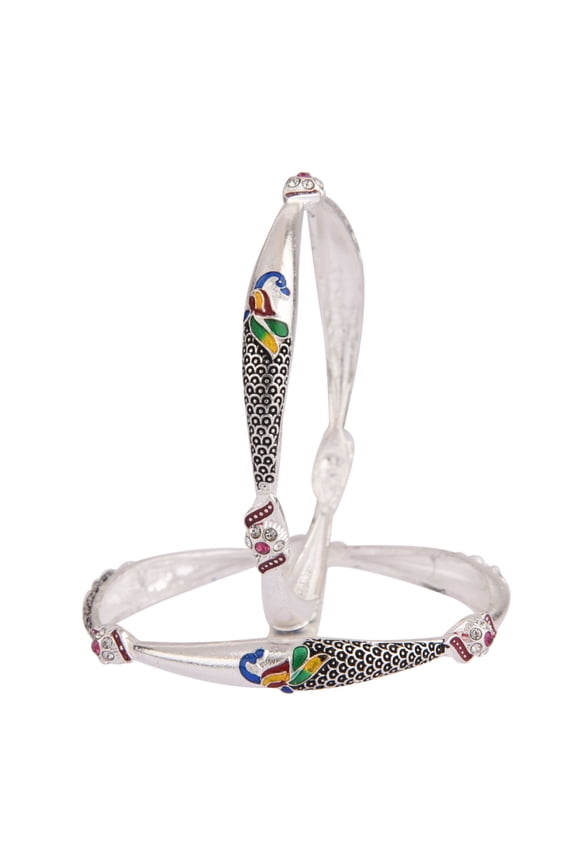 Indian Oxidized Jewelry Tribal Antique Bangle Crystal Bracelet for Women Girls (2 Pcs) Size-2.8, Multicolor
