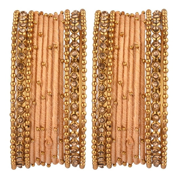 Efulgenz Indian Silk Thread Bangle Set with Oxidized Bangles Crystal Metal Ball Bangles Indian Bangles for Women for Wedding Party Bracelet Bangle Bollywood Fashion Statement Jewelry (24 Pcs)
