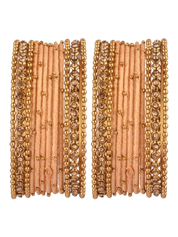 Indian Silk Thread Bangle Set with Oxidized Bangles Crystal Metal Ball Bangles Indian Bangles for Women for Wedding Party Bracelet Bangle Bollywood Fashion Statement Jewelry (24 Pcs)