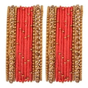 Efulgenz Indian Silk Thread Bangle Set with Oxidized Bangles Crystal Metal Ball Bangles Indian Bangles for Women for Wedding Party Bracelet Bangle Bollywood Fashion Statement Jewelry 24 Pcs