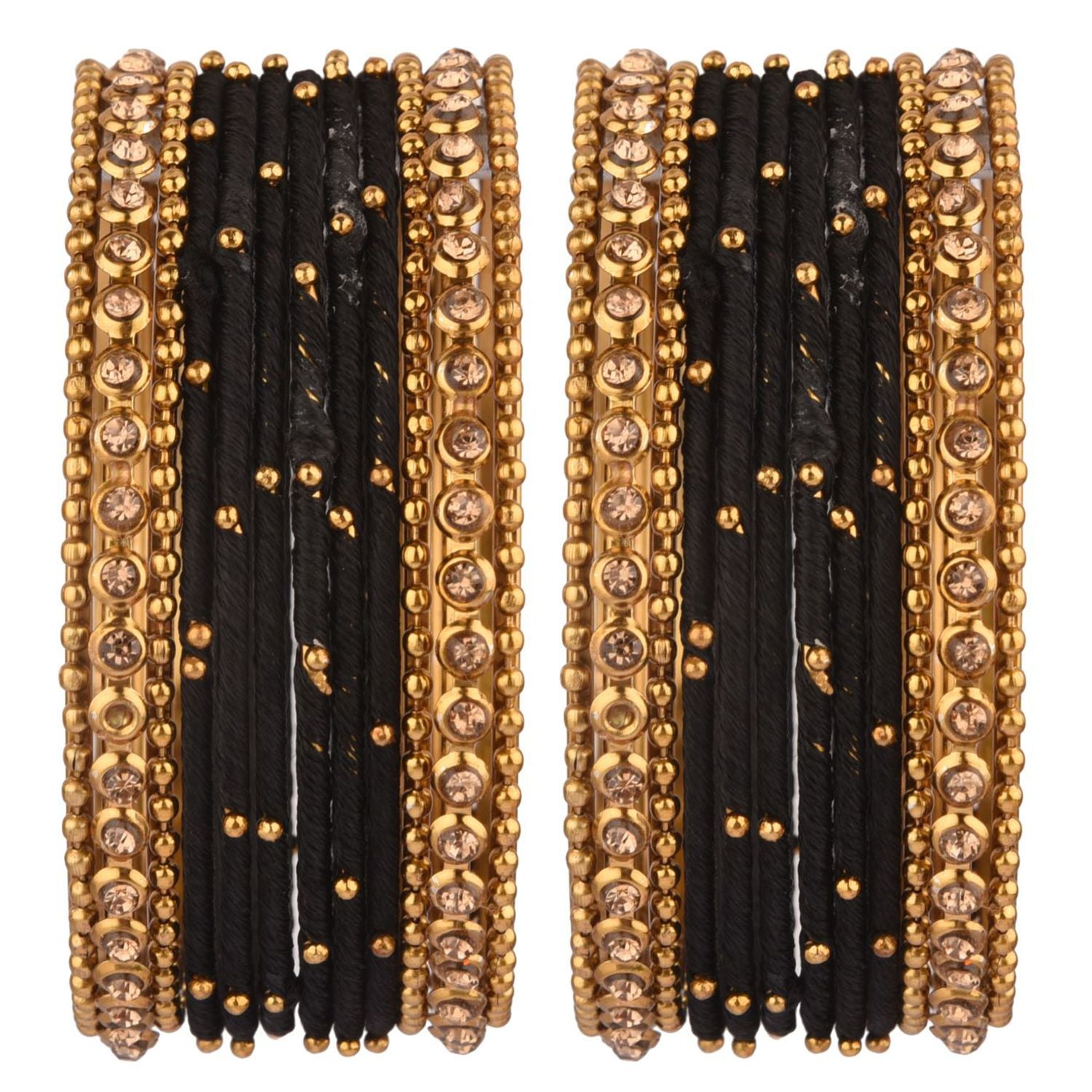 Efulgenz Indian Silk Thread Bangle Set with Oxidized Bangles