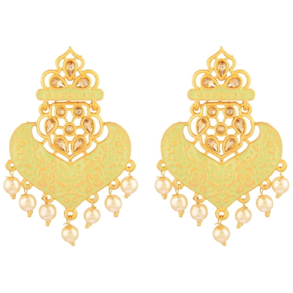 Efulgenz Indian Traditional Earrings for Women Mint Color Wedding Floral Crystal Kundan Dangle Earrings Faux Pearl Drop Dangling Earrings for Women