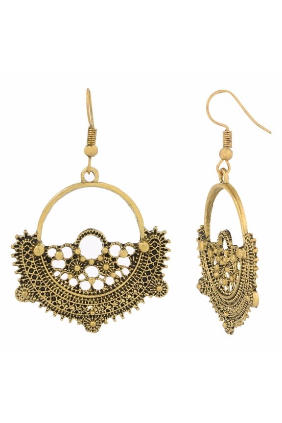 Indian Vintage Retro Ethnic Dangle Gypsy Oxidized Gold Tone Boho Hook Earrings for Women