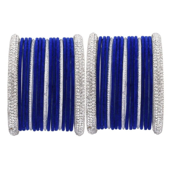 Efulgenz Indian Wedding Bangles Set Crystal CZ Rhinestone Velvet Bangles Bracelet Jewelry For Women (34 Pcs) Size 2.6