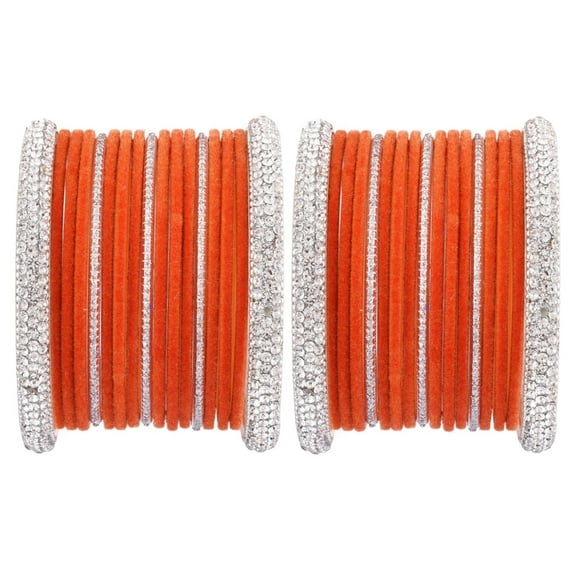 Efulgenz Indian Wedding Bangles Set Crystal CZ Rhinestone Velvet Bangles Bracelet Jewelry For Women (34 Pcs) Size 2.8