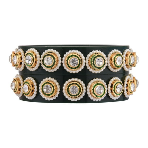 Efulgenz Indian Wedding Bridal Bangle Set Crystal Acrylic Handmade Faux Pearl Round Floral Kundan Bracelet Bangle Jewelry Set for Women (2 Pcs) Size 2.8