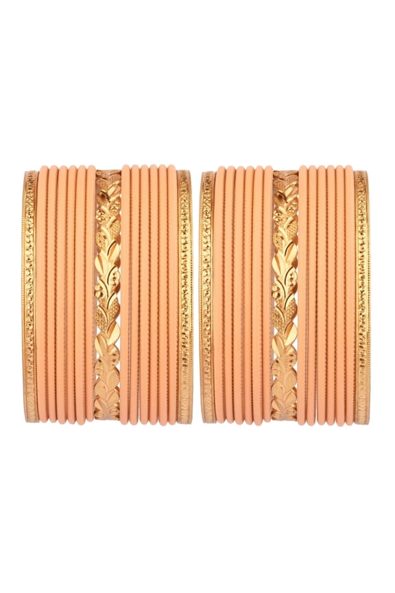 Indian Wedding Bridal Bangles Plain Matte Finish Metal Bangles for Women Traditional Gold Tone Engraved Glossy Bracelet Bangle Jewelry for Women (30 Pcs) Size 2.6