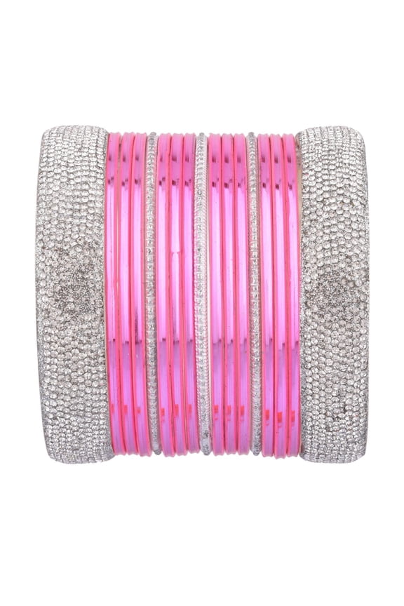 Indian Wedding Bridal Bangles Set Metal Bangles Traditional Crystal CZ Rhinestone Plain Glossy Alloy Bangles Bracelet Jewelry For Women (17 Pcs) Size 2.8