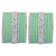 Efulgenz Indian Wedding Bridal Bangles Set Traditional Crystal CZ Rhinestone Plain Matte Finish Metal Bangles Bracelet Jewelry For Women 34 Pcs Size 2.4