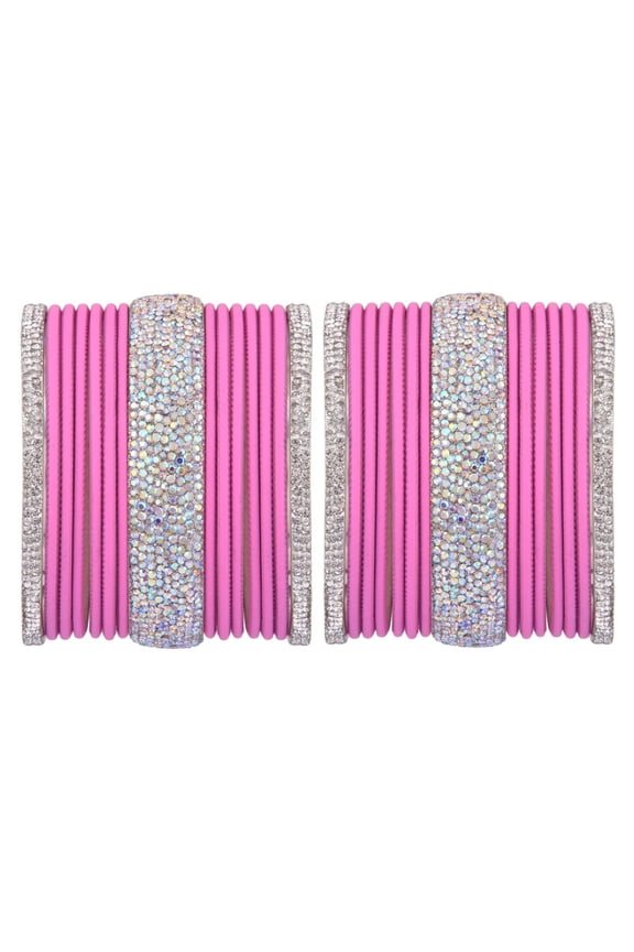 Indian Wedding Bridal Bangles Set Traditional Crystal CZ Rhinestone Plain Matte Finish Metal Bangles Bracelet Jewelry For Women (34 Pcs) Size 2.8