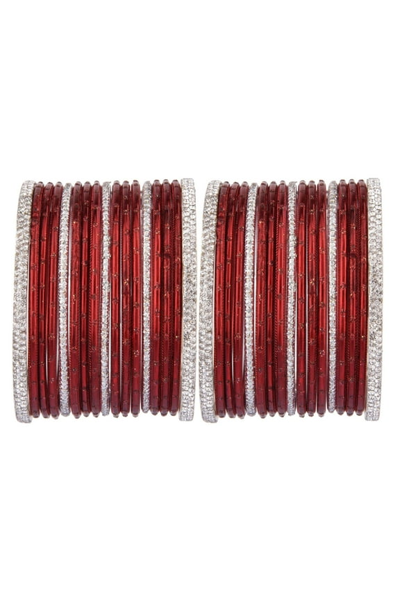 Indian Wedding Bridal Bangles for Women Metal Bangle Set Rhinestone CZ Crystal Bracelet Bangle Jewelry for Women (34 Pcs) Size 2.4