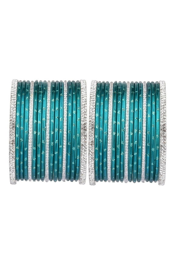 Indian Wedding Bridal Bangles for Women Metal Bangle Set Rhinestone CZ Crystal Bracelet Bangle Jewelry for Women (34 Pcs) Size 2.6