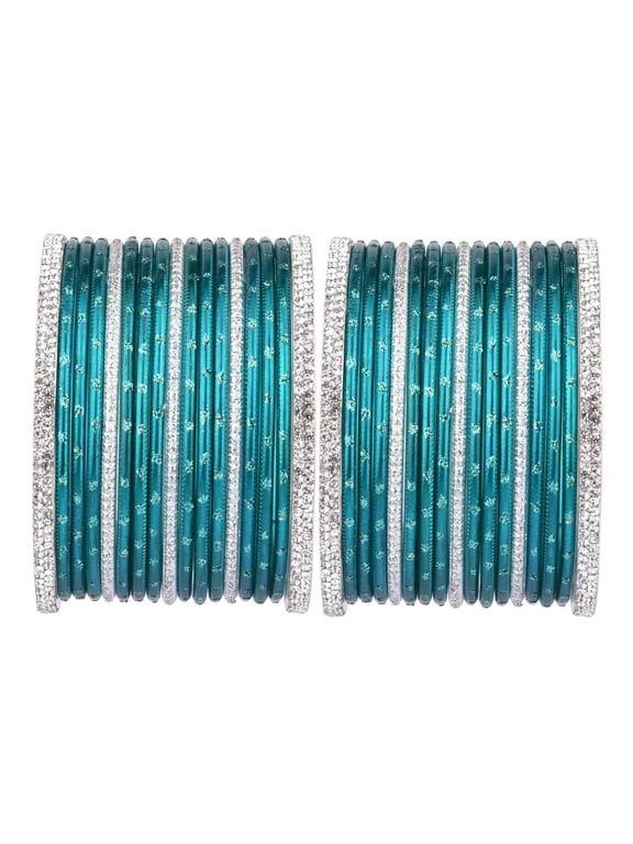 Indian Wedding Bridal Bangles for Women Metal Bangle Set Rhinestone CZ Crystal Bracelet Bangle Jewelry for Women (34 Pcs) Size 2.8