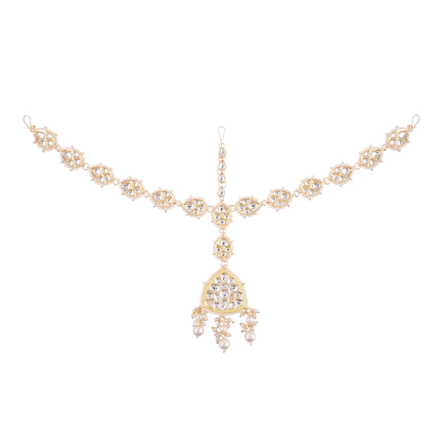 Efulgenz Indian Bridal Jewelry Set - Crystal Rhinestone & Faux Pearl Choker, Earrings & Maang Tikka - View #5