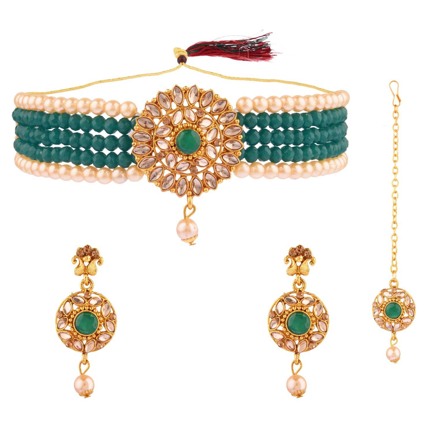 Sukkhi Peach Gold Plated Kundan & Pearl Choker Necklace Set For Women -  Sukkhi.com