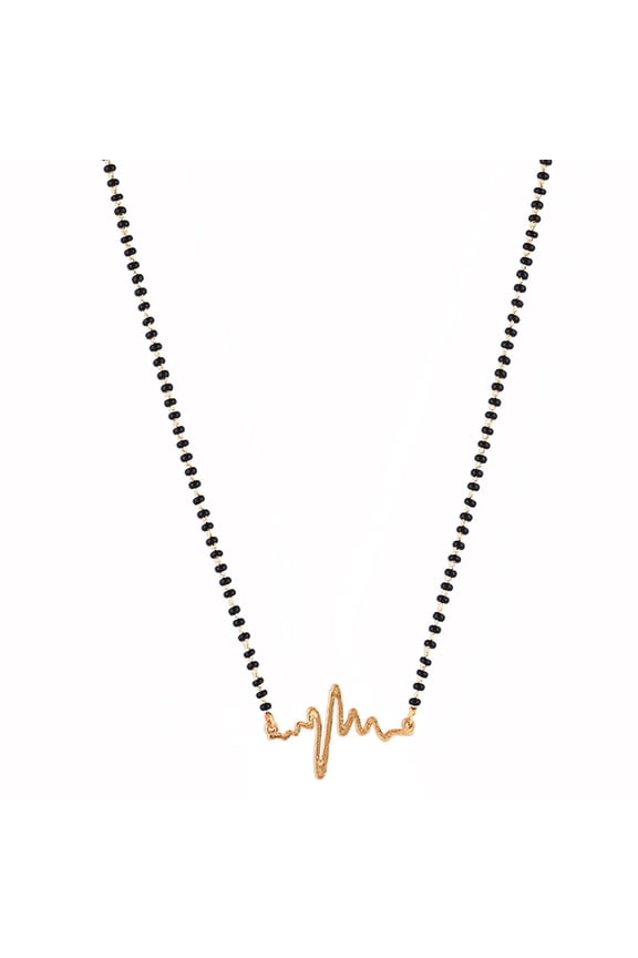 Mangalsutra Indian Jewelry Lifeline Pulse Pendant Heartbeat Necklace Boho Vintage Antique Oxidised Black Beaded Pearl Pendant Necklace