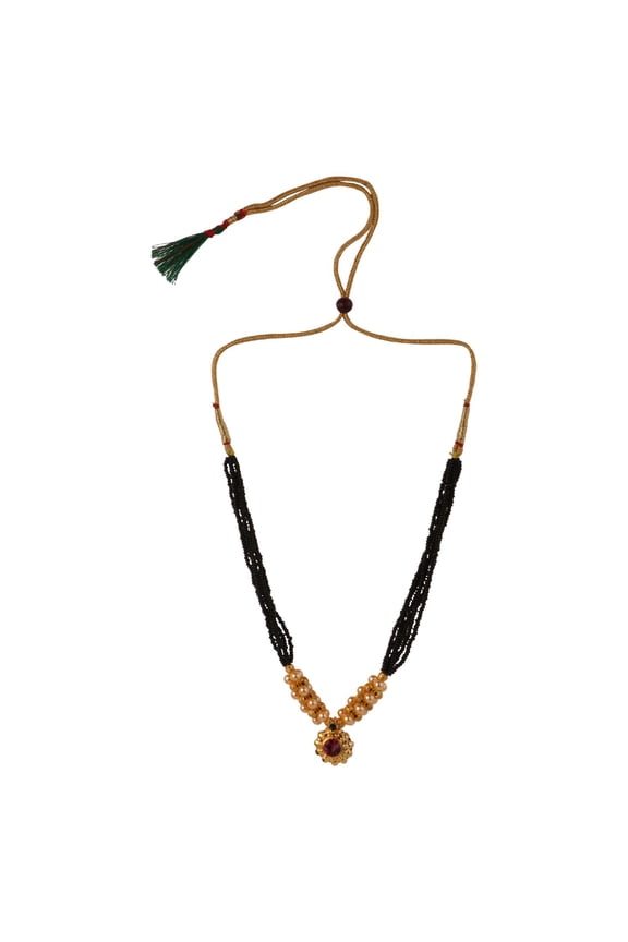 Mangalsutra Indian Jewelry Traditional Black Beaded Pearl Temple Pendant Necklace for Women