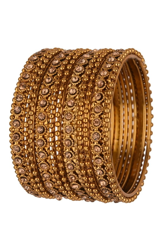 Oxidized Bangles CZ Crystal Metal Indian Bracelet Bangle Set Jewelry for Women (12 Pcs) Size-2.4