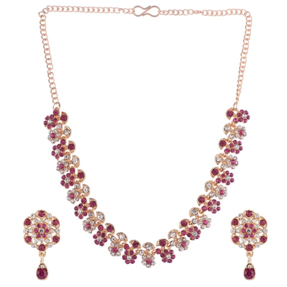 Efulgenz Pink Austrian Crystal Rhinestone Necklace for Women Bridal Necklace Set for Wedding Choker Necklace and Earrings Indian Jewelry Set for Party Bridesmaid Gift