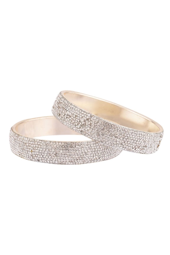 Rhinestone Bangle Bracelet CZ Crystal Bridal Wedding Party Bracelet Indian Bangle Set Fashion Jewelry for Women (2 Pcs) Size 2.6