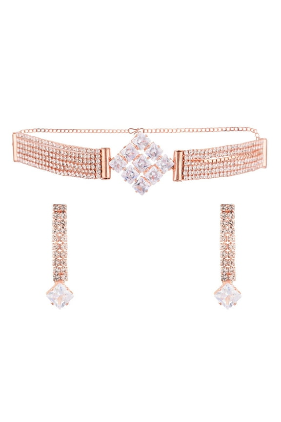 Rhinestone Choker Necklace and Earrings Set for Women Party Prom Austrian Crystal Collar Dainty Statement Necklace Fashion Jewelry Women's Jewelry Set Bridesmaid Gift