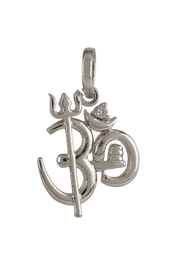 Silver Tone Cubic Zirconia Religious OM Pendant Chain Necklace Jewelry for Women